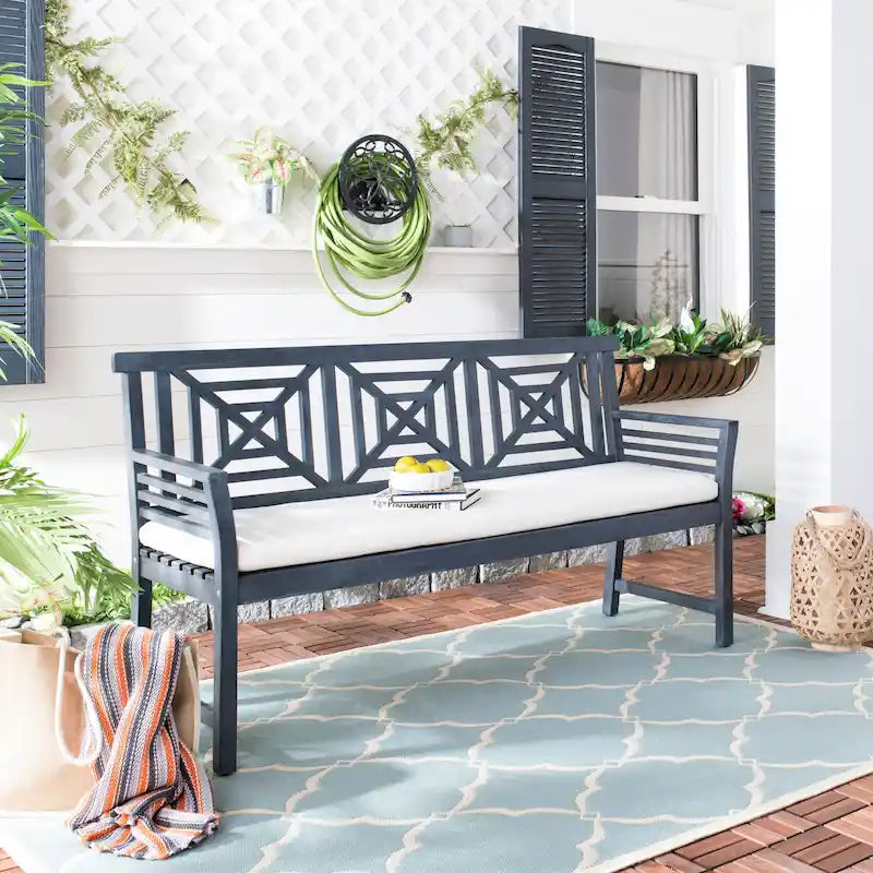 SAFAVIEH Outdoor Vessela Mar 3-Seat Bench with Cushion - 22Wx63Dx34H