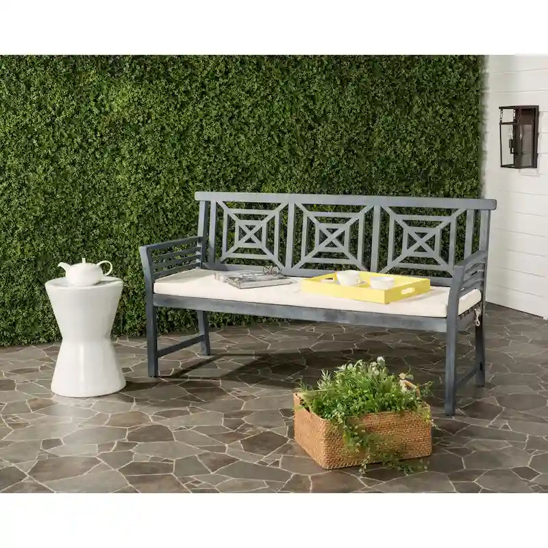 SAFAVIEH Outdoor Vessela Mar 3-Seat Bench with Cushion - 22Wx63Dx34H