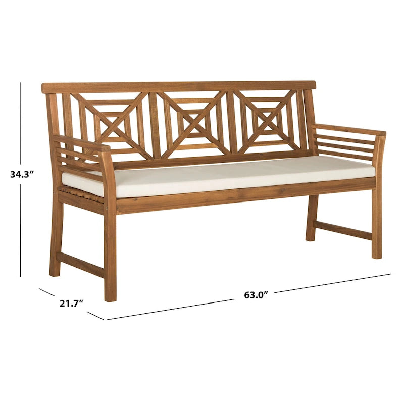 SAFAVIEH Outdoor Vessela Mar 3-Seat Bench with Cushion - 22Wx63Dx34H