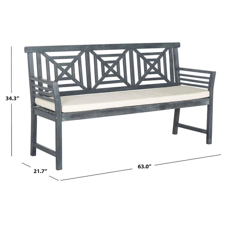SAFAVIEH Outdoor Vessela Mar 3-Seat Bench with Cushion - 22Wx63Dx34H
