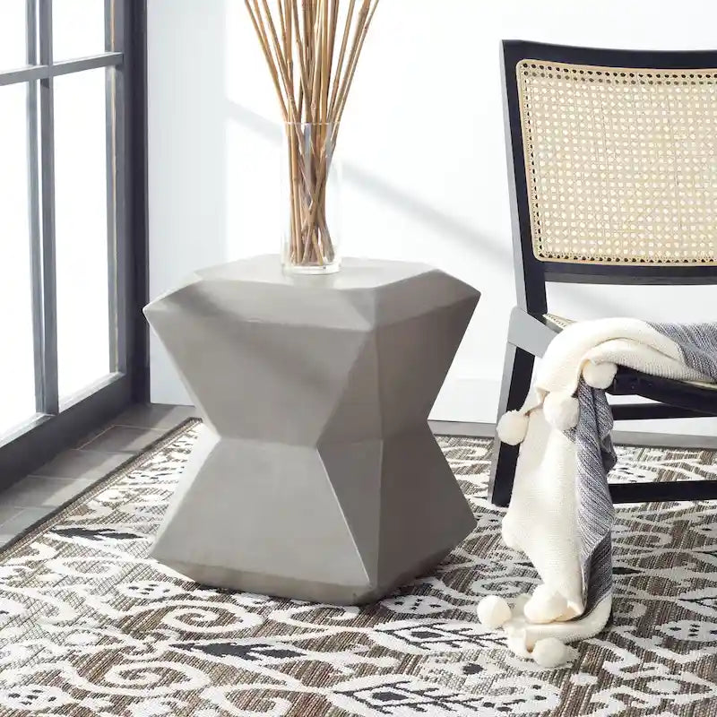SAFAVIEH Outdoor Swaantje Concrete Accent Stool - 14.96 W x 14.96 L x 18.11 H - 15Wx15Dx18H