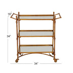 Metal Rolling 3 Mirrored Shelves Bar Cart with Handles - Brass - Roche River Decor - 18W x 35L x 33H