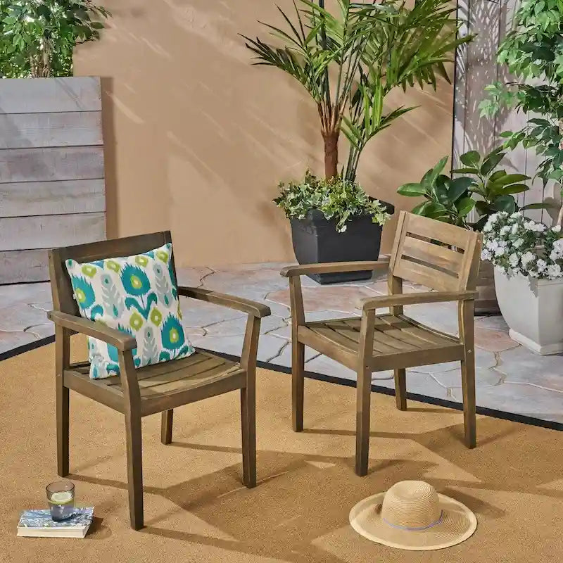 Stamford Outdoor Rustic Acacia Wood Dining Chairs with Slat Seats (Set of 2) by Christopher Knight Home