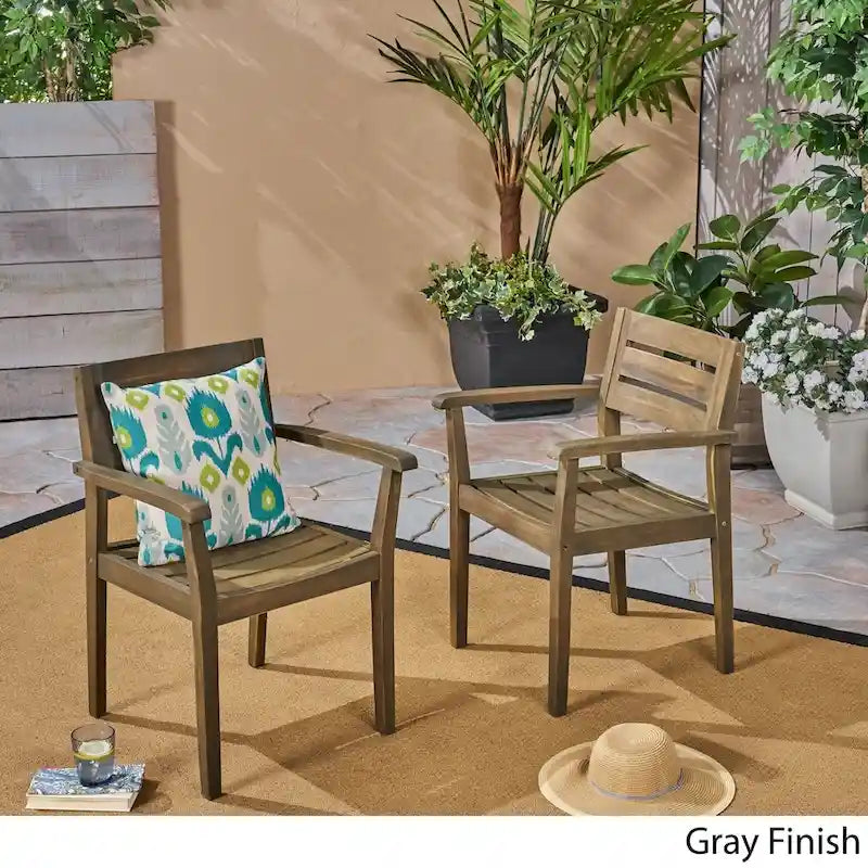 Stamford Outdoor Rustic Acacia Wood Dining Chairs with Slat Seats (Set of 2) by Christopher Knight Home