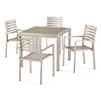 Cape Coral Outdoor Modern 4 Seater Aluminum Dining Set with Tempered Glass Table Top by Christopher Knight Home