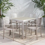Cape Coral Outdoor Modern 4 Seater Aluminum Dining Set with Tempered Glass Table Top by Christopher Knight Home