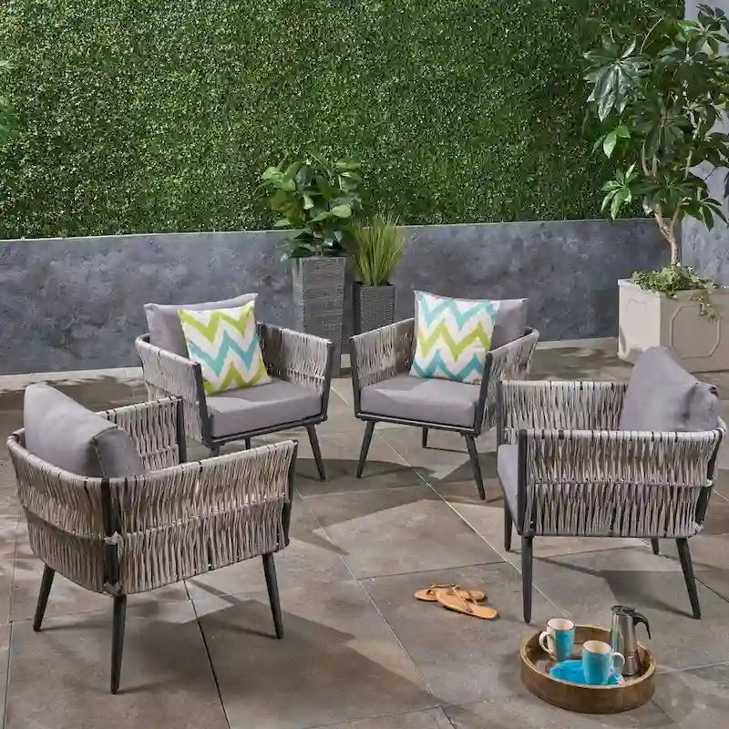 Oceanus Outdoor Wicker Club Chair (Set of 4) by Christopher Knight Home