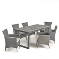 Moralis Outdoor 6-Seater Acacia Wood Dining Set with Wicker Chairs by Christopher Knight Home