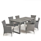Moralis Outdoor 6-Seater Acacia Wood Dining Set with Wicker Chairs by Christopher Knight Home