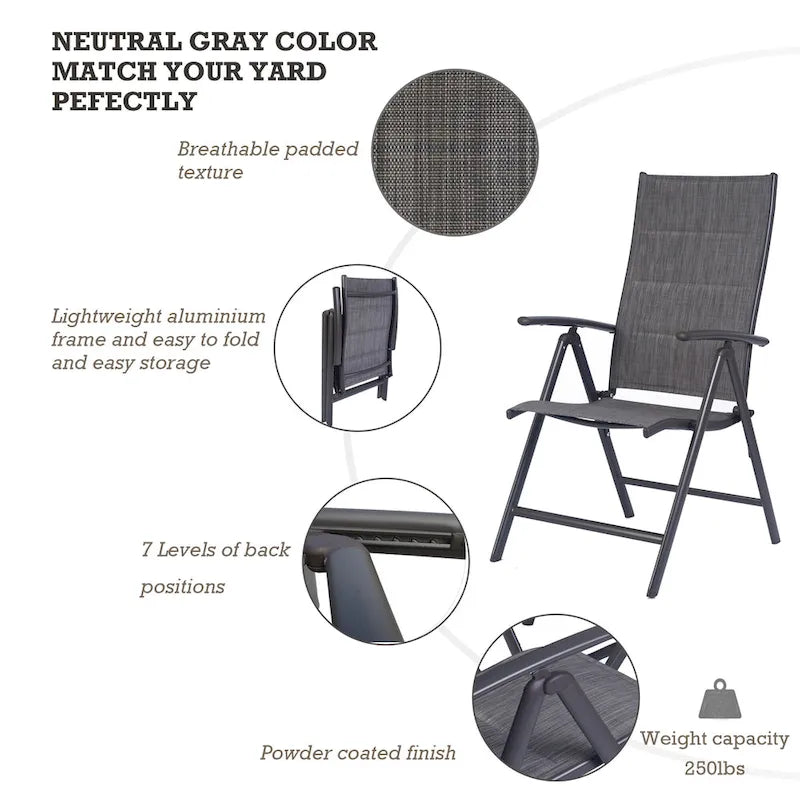Kozyard Coolmen Outdoor Patio Dining Furniture 2-Pack Foldable Chairs