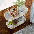 Mardoc Contemporary White and Gold Faux Marble Two Tiers Serving Cart with Caster Wheels by Furniture of America