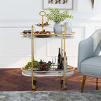 Mardoc Contemporary White and Gold Faux Marble Two Tiers Serving Cart with Caster Wheels by Furniture of America