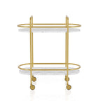 Mardoc Contemporary White and Gold Faux Marble Two Tiers Serving Cart with Caster Wheels by Furniture of America