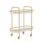 Mardoc Contemporary White and Gold Faux Marble Two Tiers Serving Cart with Caster Wheels by Furniture of America