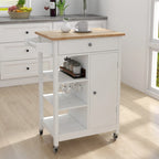 Nestfair White Kitchen Cart with Towel Rack and Wood Table Top