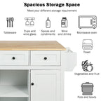 White Kitchen Island on 5 Wheels with Storage Cabinet and 3 Drawers