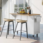 White Kitchen Island on 5 Wheels with Storage Cabinet and 3 Drawers