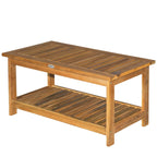Outdoor Coffee Table 2-Shelf Acacia Wood Rectangular Buffet Storage Organizer Natural Finish Patio, Deck, Lawn, Garden