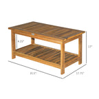 Outdoor Coffee Table 2-Shelf Acacia Wood Rectangular Buffet Storage Organizer Natural Finish Patio, Deck, Lawn, Garden