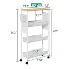 Kleio Wood Rolling Kitchen Cart with Wooden Tabletop and Mesh Baskets
