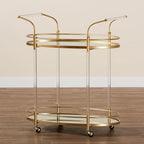 Nakano Contemporary Glam and Luxe Gold Metal and Mirrored Glass 2-Tier Wine Cart