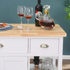 3-Tier Wood Kitchen Island Trolley Cart Storage Cabinet on Wheels with Storage Basket