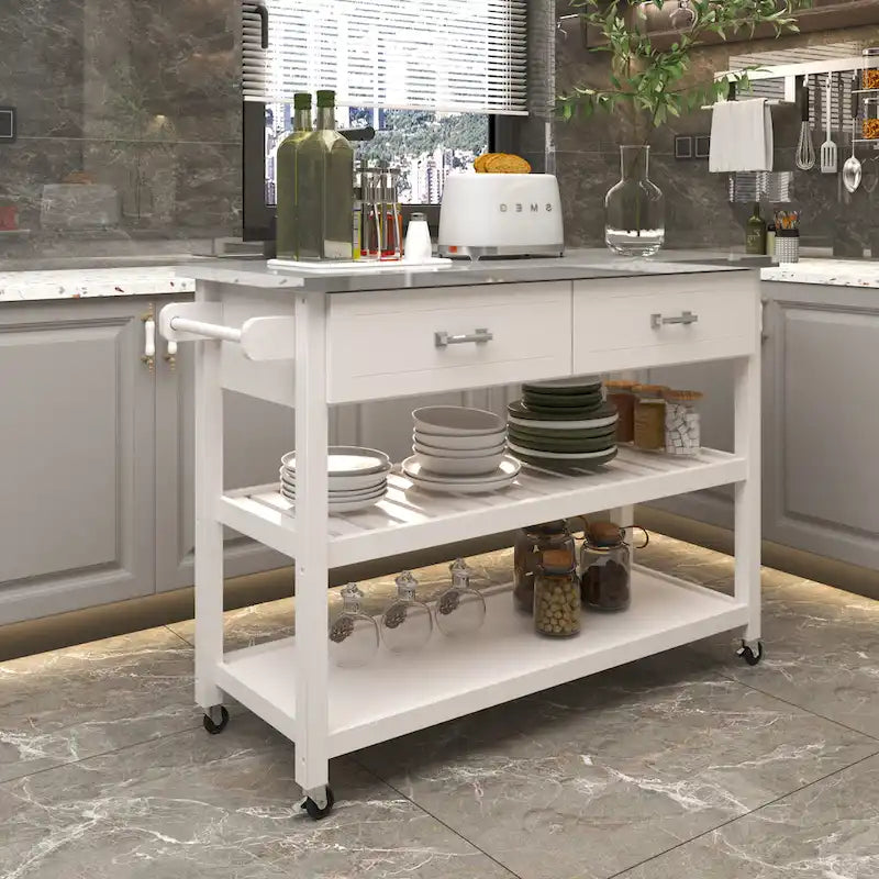 Stainless Steel Top Kicthen Cart With Two Drawers