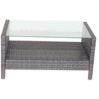 Outdoor Patio Coffee Table with Clear Tempered Glass