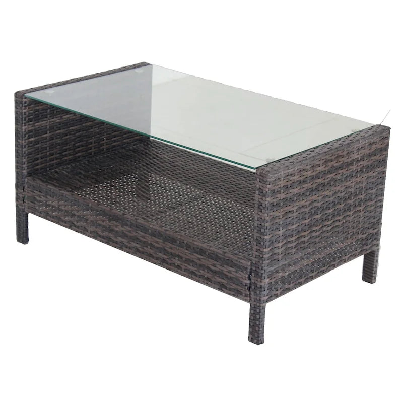 Outdoor Patio Coffee Table with Clear Tempered Glass