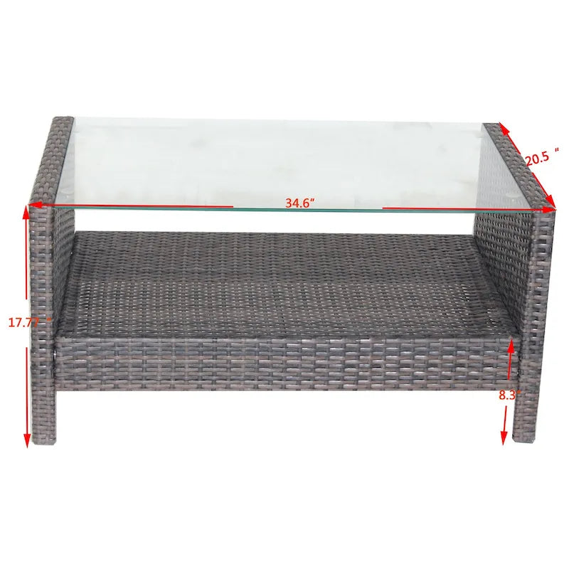 Outdoor Patio Coffee Table with Clear Tempered Glass