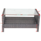 Outdoor Patio Coffee Table with Clear Tempered Glass