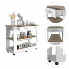 Light Oak and White Kitchen Island with Drawer Shelves and Casters - 20 X 40 X 20