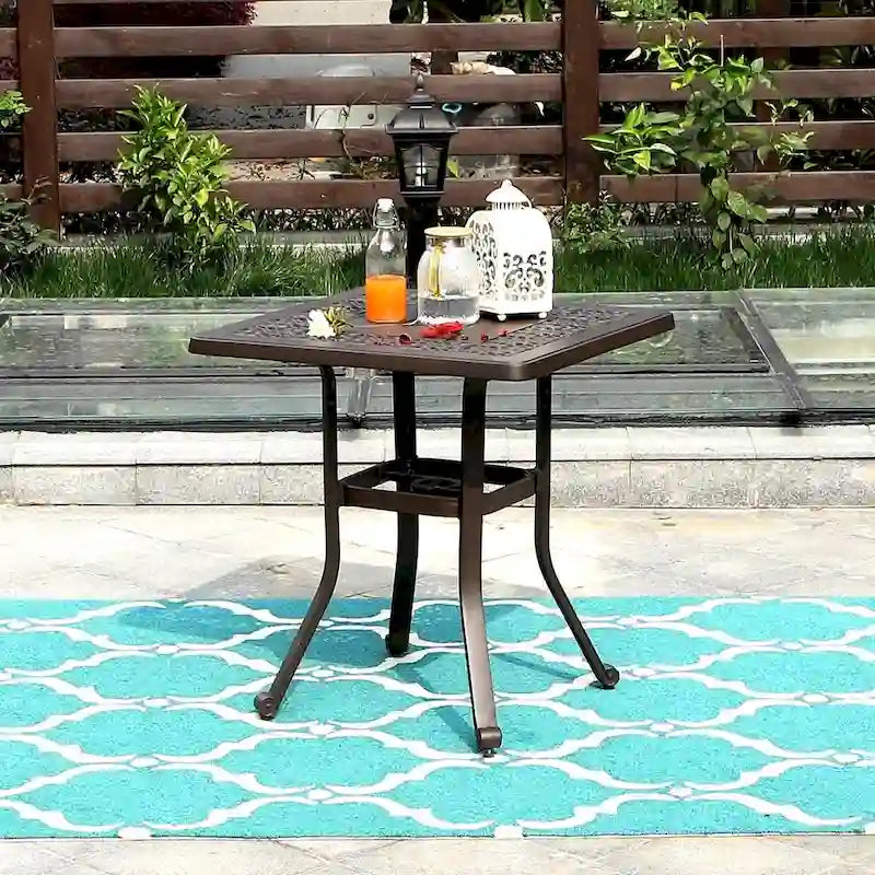 Outdoor Patio Dining Table Square, Modern Cast Aluminum Outdoor Furniture Dining Table with Umbrella Hole