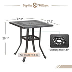 Outdoor Patio Dining Table Square, Modern Cast Aluminum Outdoor Furniture Dining Table with Umbrella Hole