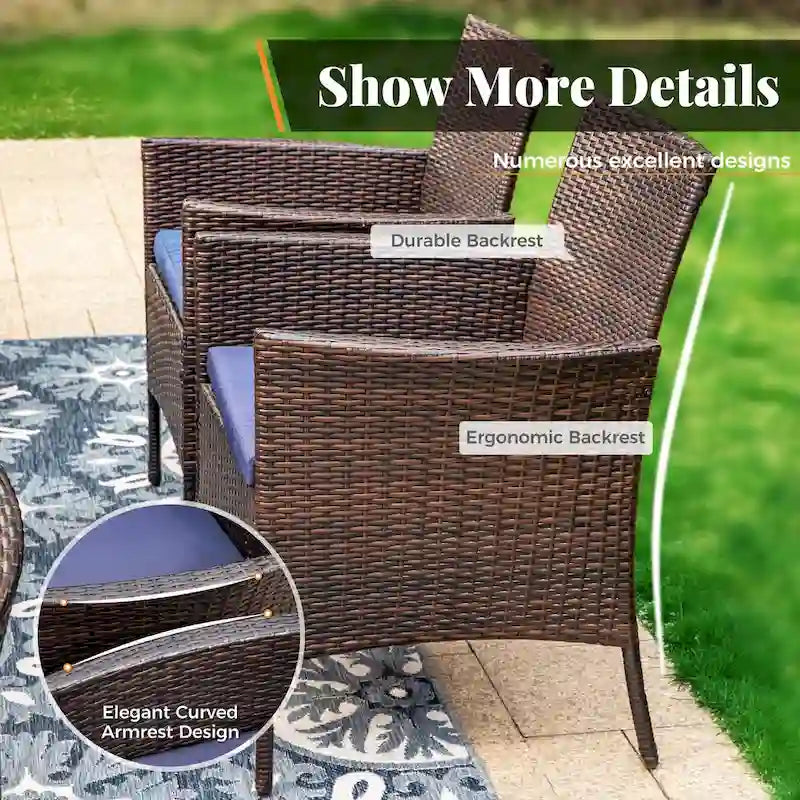 Patio Rattan Chair Set of 4, Outdoor Modern PE Wicker Armchair with Removable Cushions for Deck, Garden, Balcony