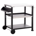 Outsunny Three-Shelf Outdoor Grill Cart with Stainless Steel Tabletop, Side Handle, 32 x 20.5 Multifunctional Pizza Oven Stand