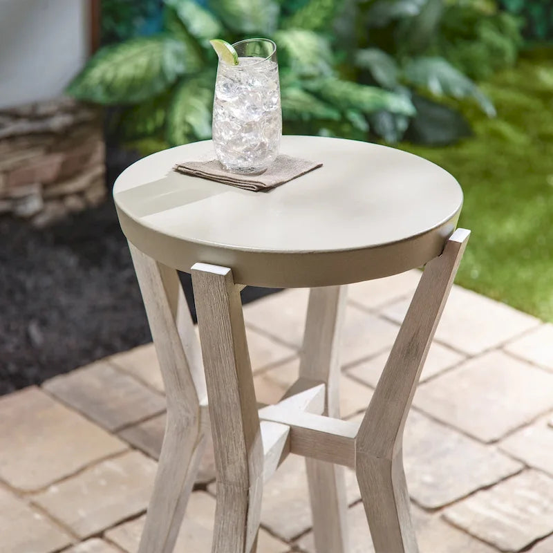 Bali 17 Indoor or Outdoor Cement & Wood Tall Round Side Table - 17D x 17W x 22H