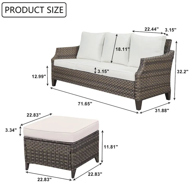 Gymojoy Outdoor Sofa Rattan 3-piece Sectional Sofa Set