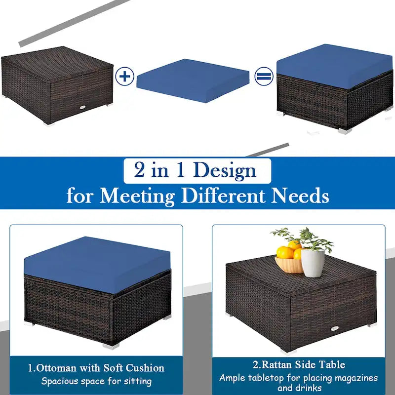 5PCS Patio Rattan Furniture Set Sectional Conversation Set Black