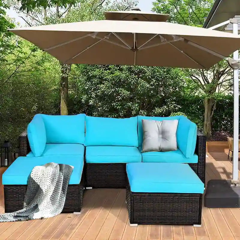 5PCS Patio Rattan Furniture Set Sectional Conversation Set Black