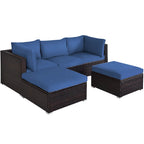 5PCS Patio Rattan Furniture Set Sectional Conversation Set Black