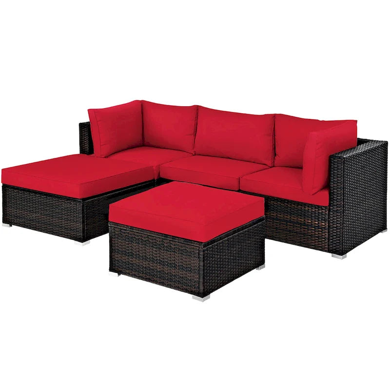 5PCS Patio Rattan Furniture Set Sectional Conversation Set Black