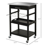 HOMCOM Kitchen island Cart Rolling Trolley Utility Serving Cart with Stainless Steel Tabletop, Wine Rack & Drawer