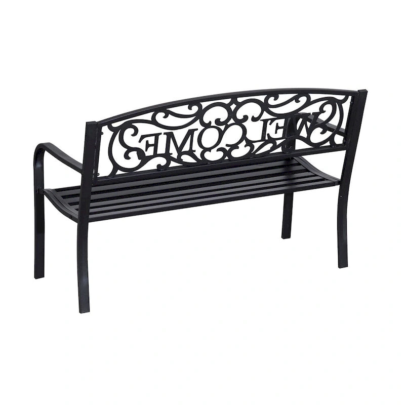 Outsunny 2 Seater 50 Steel Welcoming Vines Decorative Outdoor Patio Garden Bench, with Weatherproof Build & Cute Design