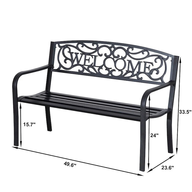 Outsunny 2 Seater 50 Steel Welcoming Vines Decorative Outdoor Patio Garden Bench, with Weatherproof Build & Cute Design