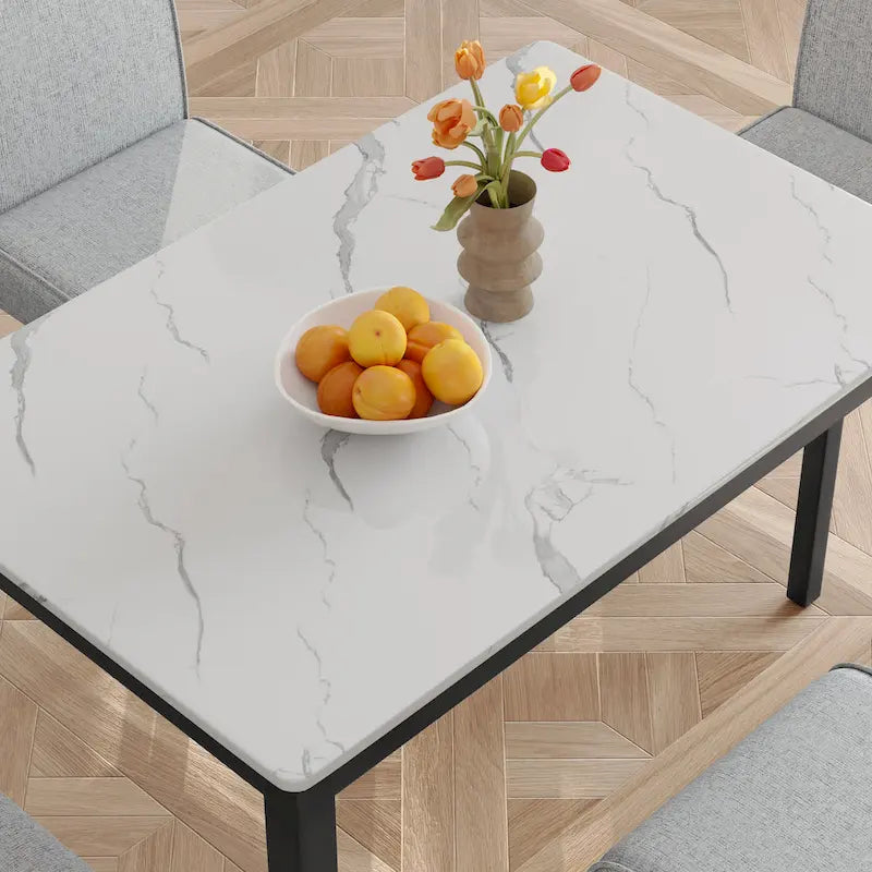 Fowey 5-piece Dining Set, Marble Sticker MDF Table and 4 Upholstered Chairs