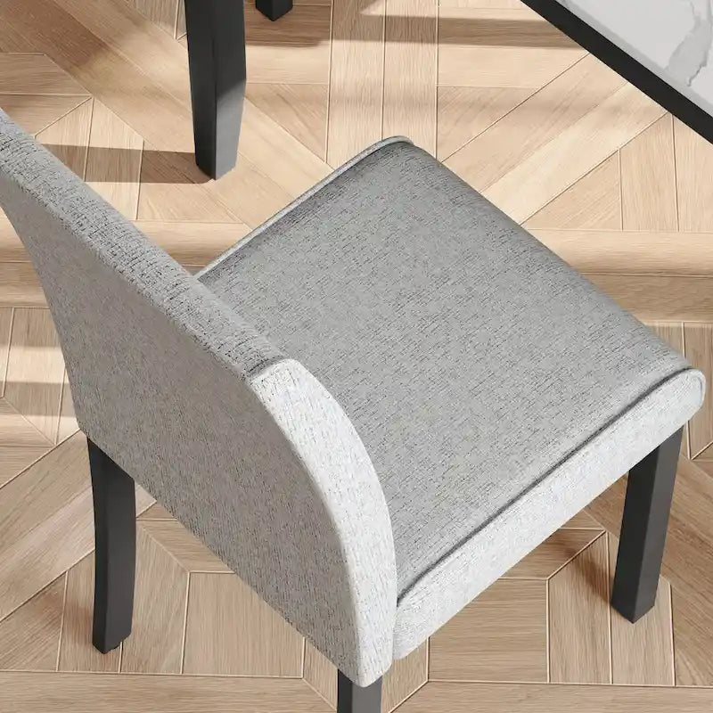 Fowey 5-piece Dining Set, Marble Sticker MDF Table and 4 Upholstered Chairs