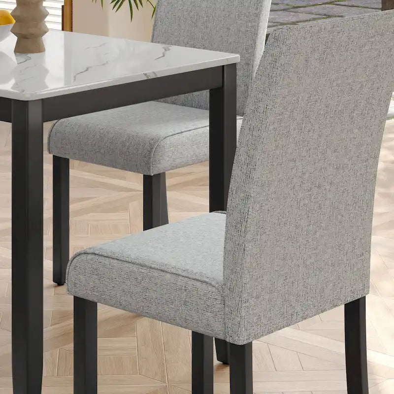 Fowey 5-piece Dining Set, Marble Sticker MDF Table and 4 Upholstered Chairs