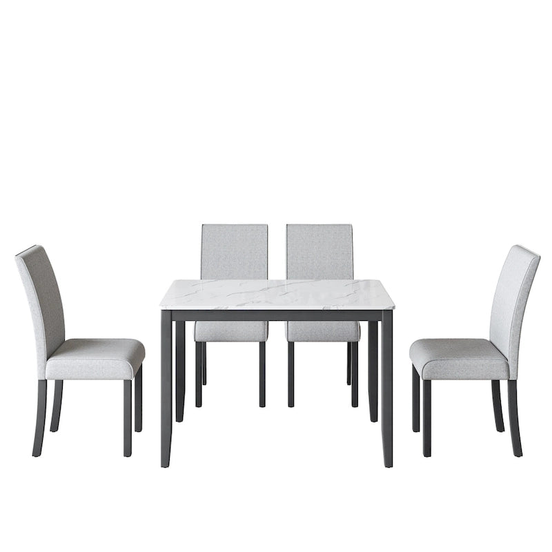 Fowey 5-piece Dining Set, Marble Sticker MDF Table and 4 Upholstered Chairs