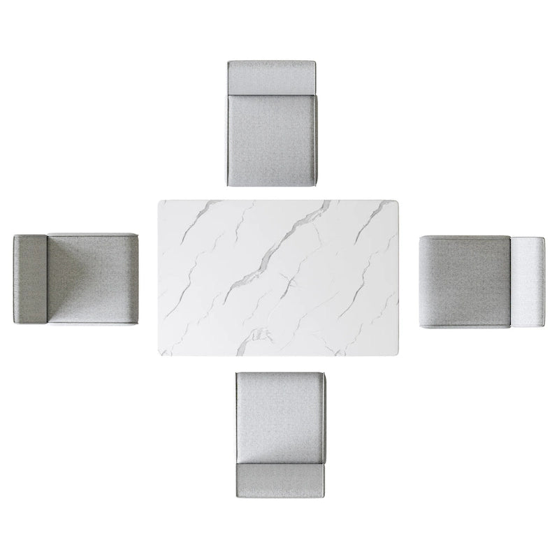 Fowey 5-piece Dining Set, Marble Sticker MDF Table and 4 Upholstered Chairs